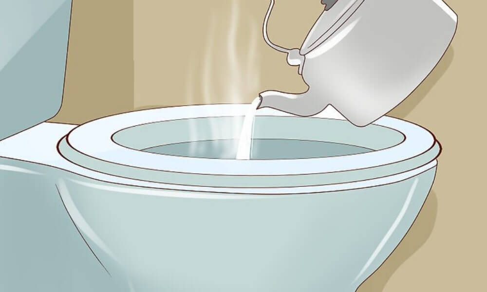 Pour hot water into the toilet